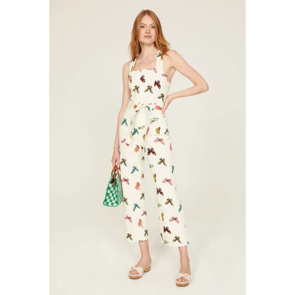 Rachel Antonoff White Jumpsuit with Colorful Butterfly Print